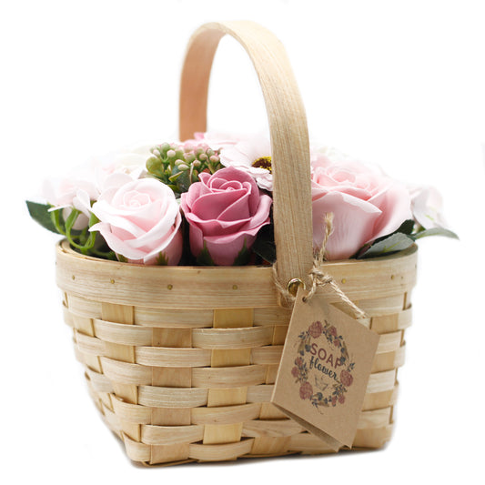 Large Pink Soap Flowers Bouquet in Wicker Basket
