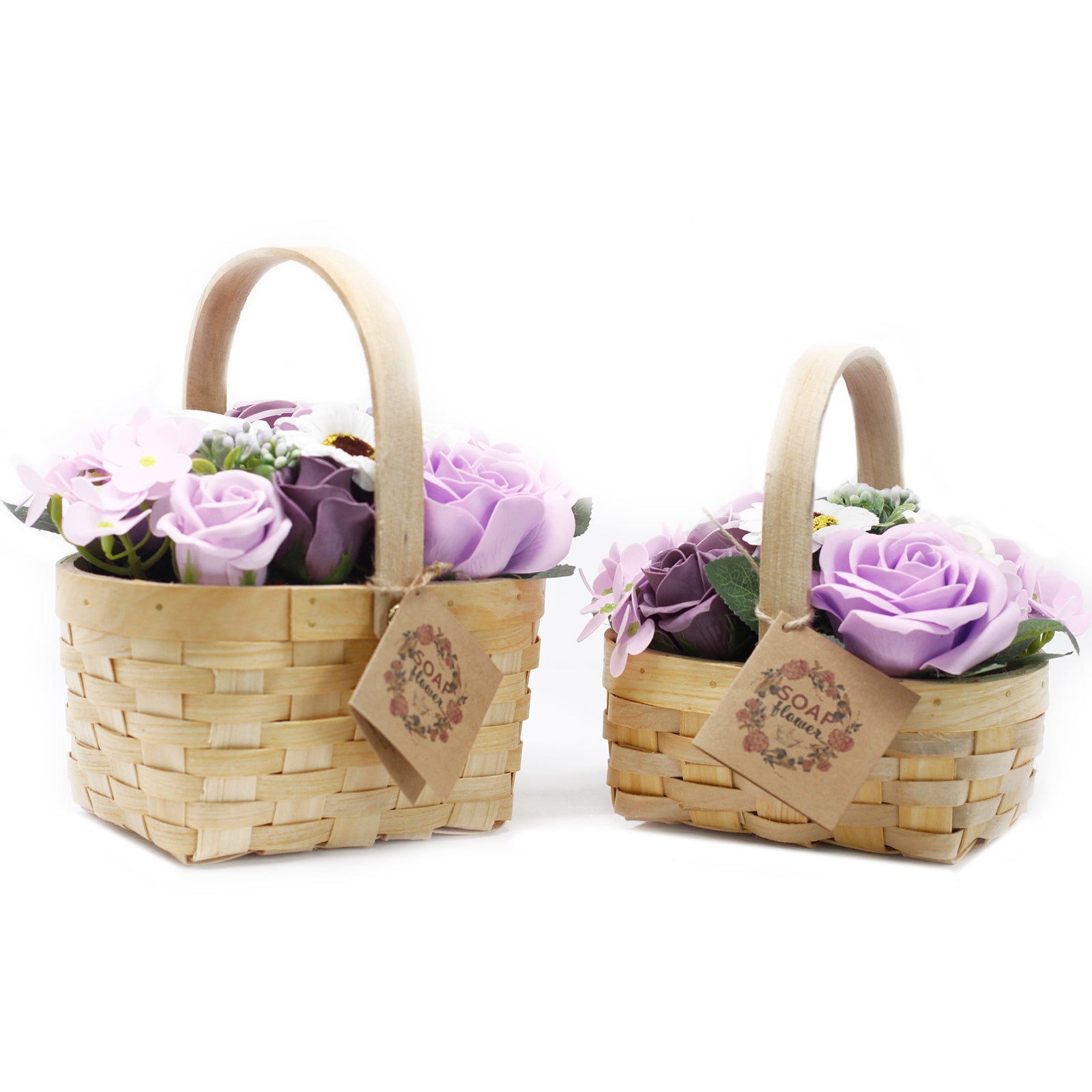 Large Lilac Soap Flowers Bouquet in Wicker Basket