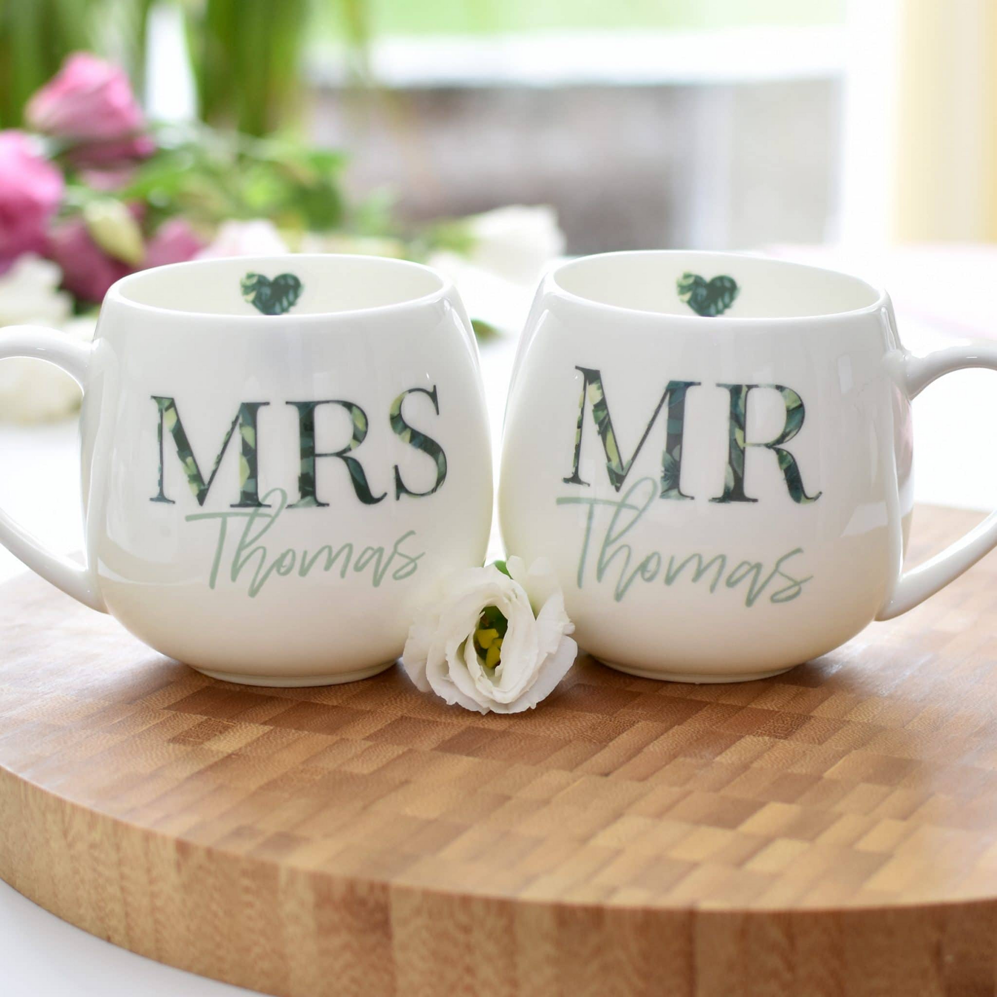 Personalised Foliage Mr & Mrs Hug Mug Set