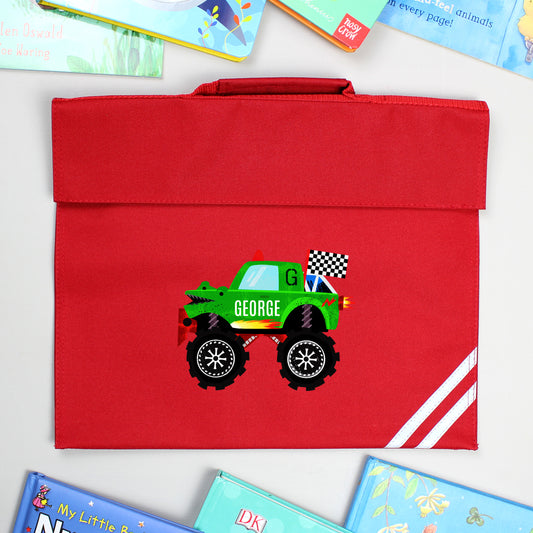 Personalised Monster Truck Red School Book Bag