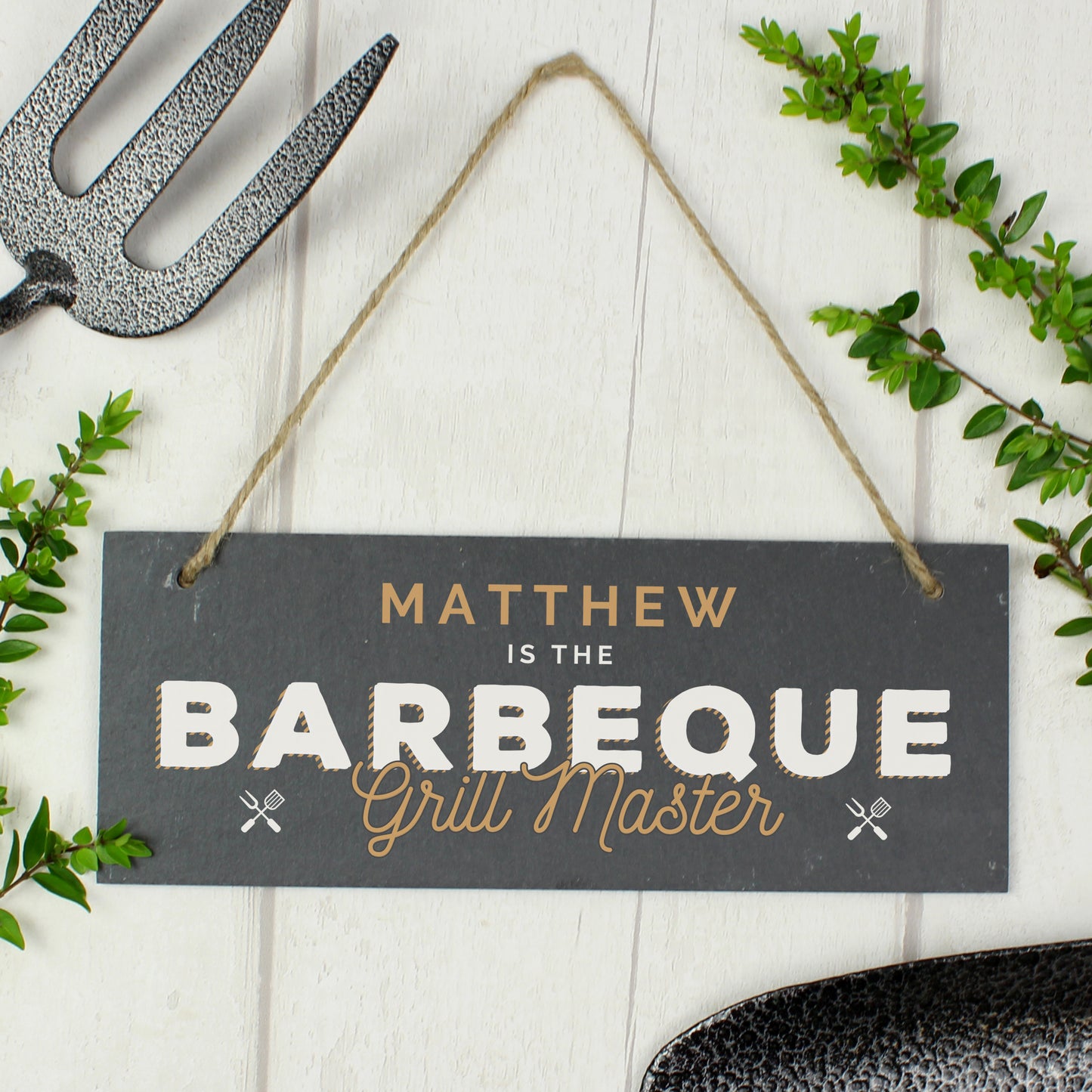 Personalised Barbeque Grill Master Printed Hanging Slate Sign