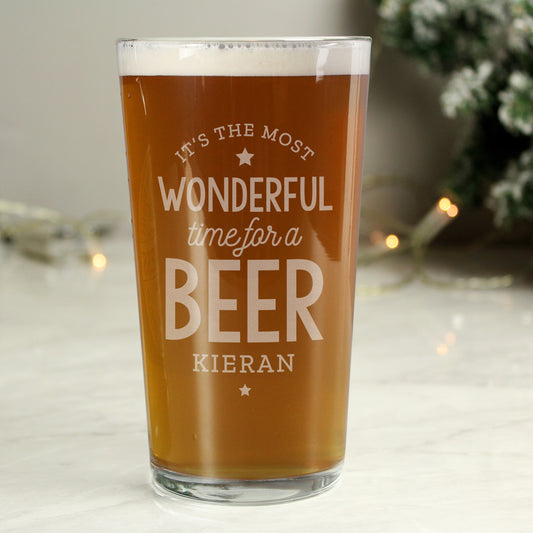 Personalised Wonderful Time For A Beer Christmas Pint Glass