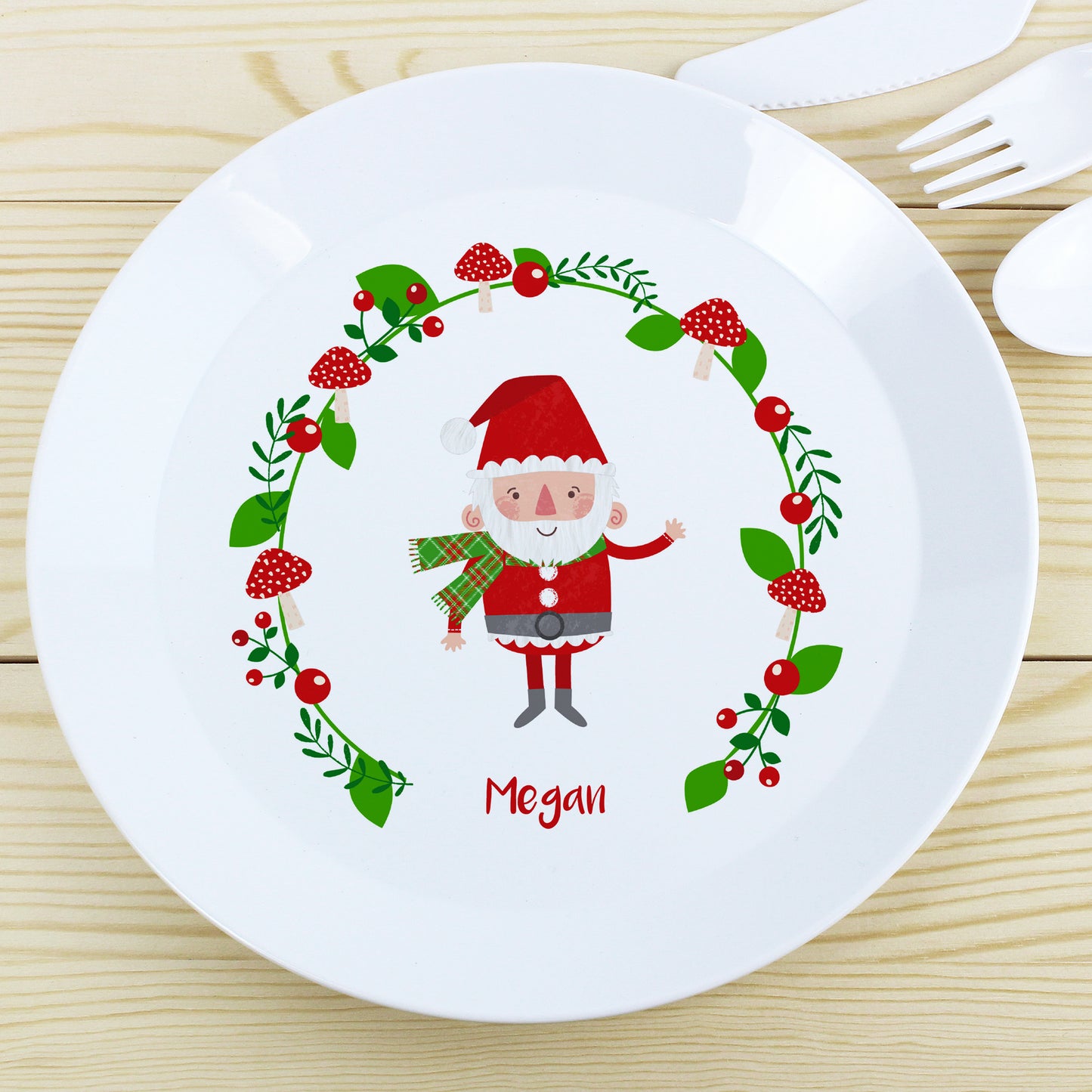 Personalised Christmas Eve Toadstool Santa Plastic Plate
