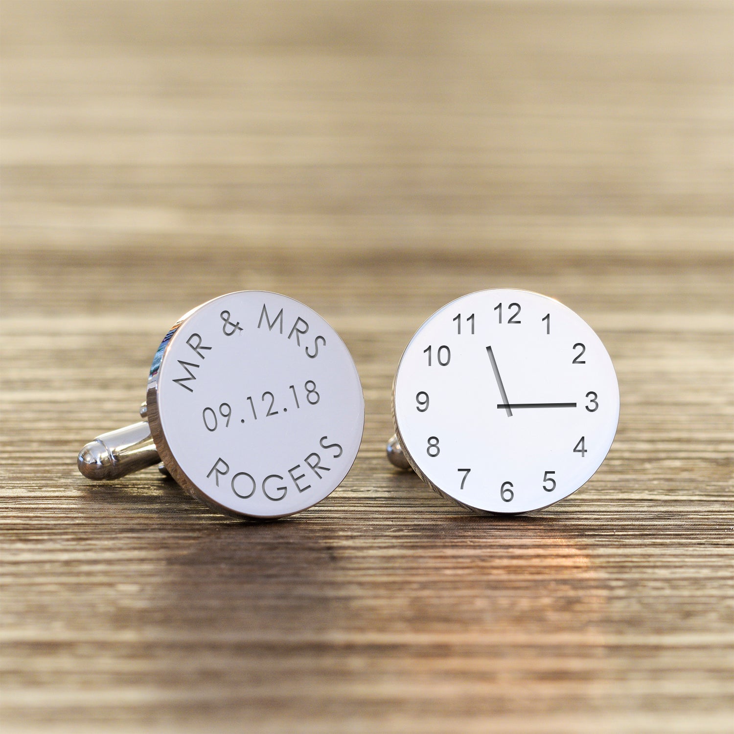 Personalised Mr & Mrs With Time Wedding Cufflinks