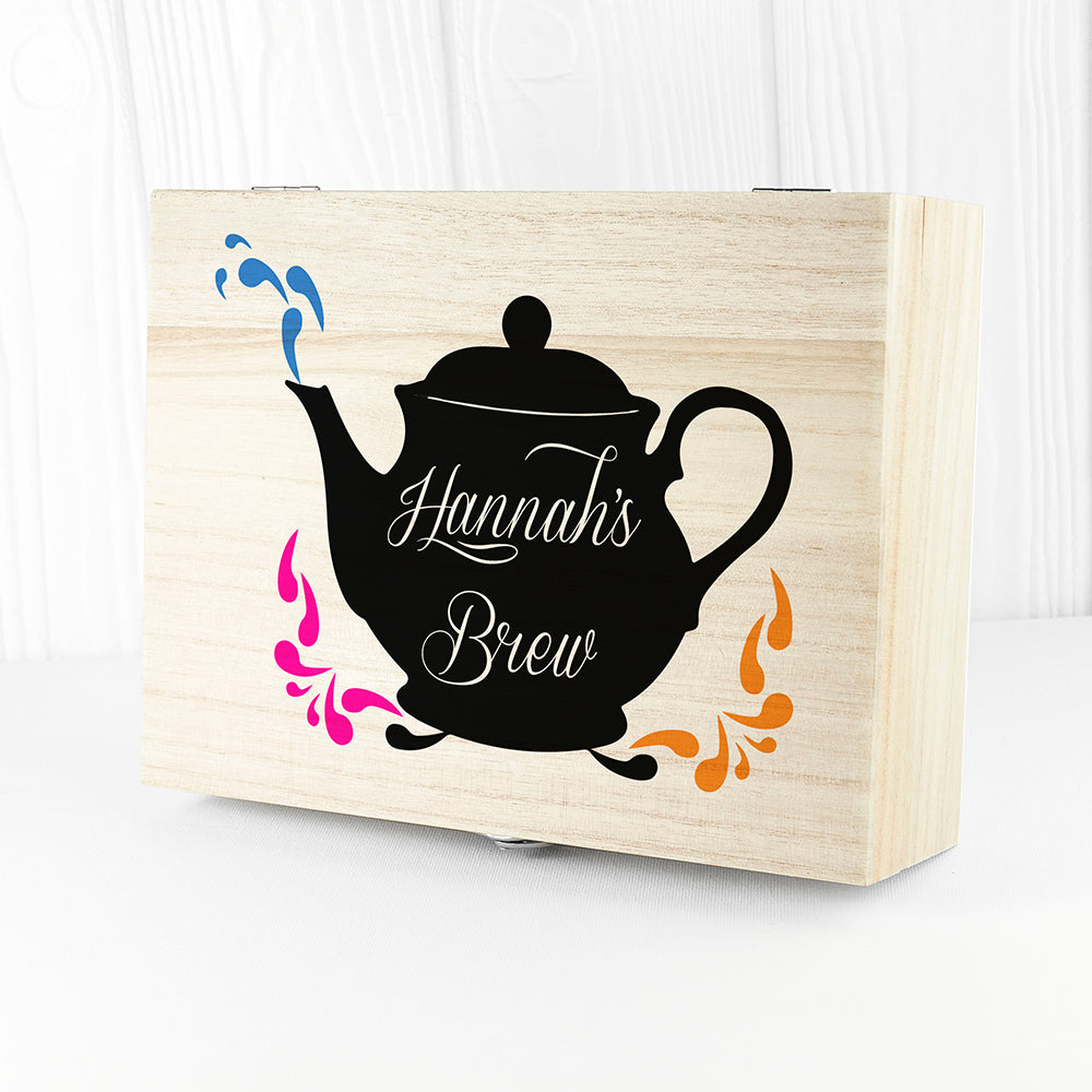 Personalised My Favourite Brews Wooden Tea Box