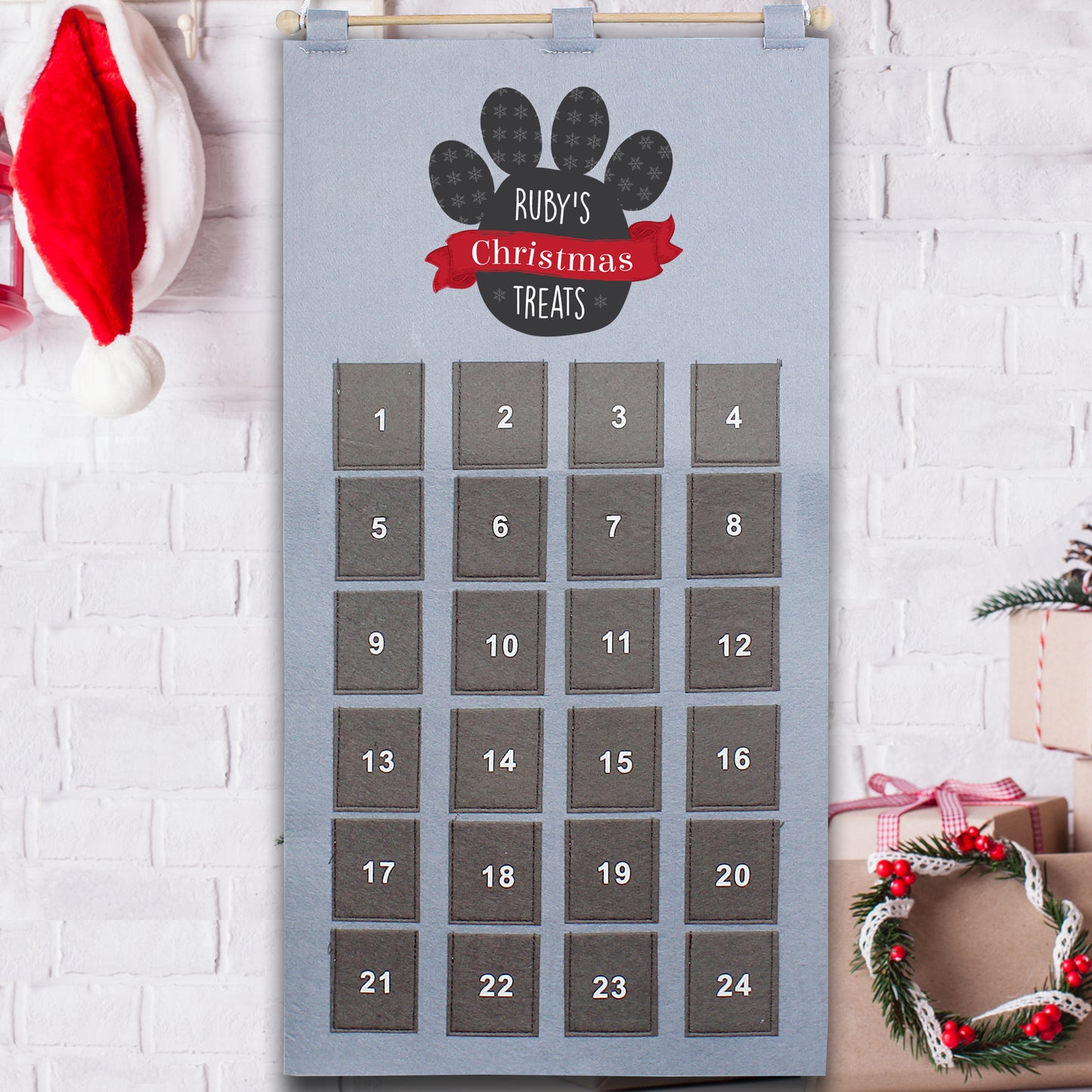 Personalised Christmas Pet Silver Grey Pockets Advent Calendar