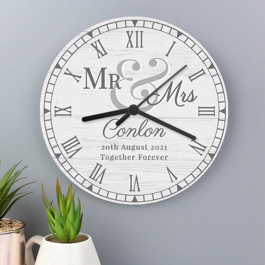 Personalised Wedding Mr & Mrs Wooden Clock | Anniversary Gift Idea