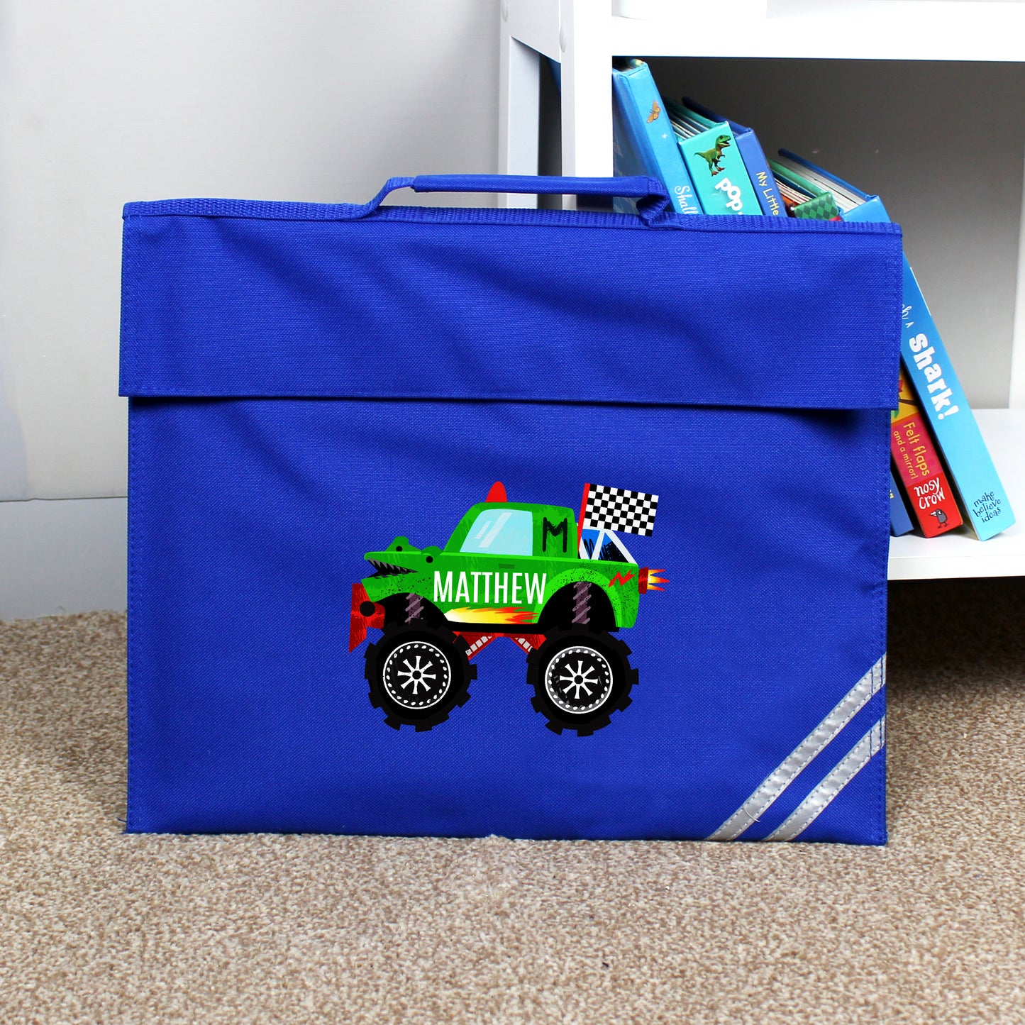 Personalised Monster Truck Blue School Book Bag