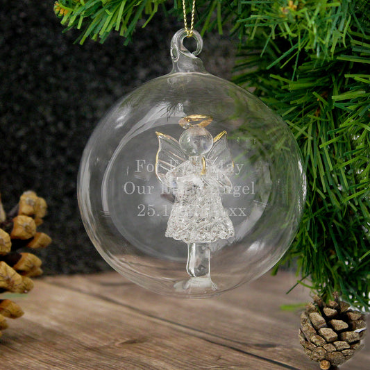 Personalised Glass Christmas Angel Memorial Bauble