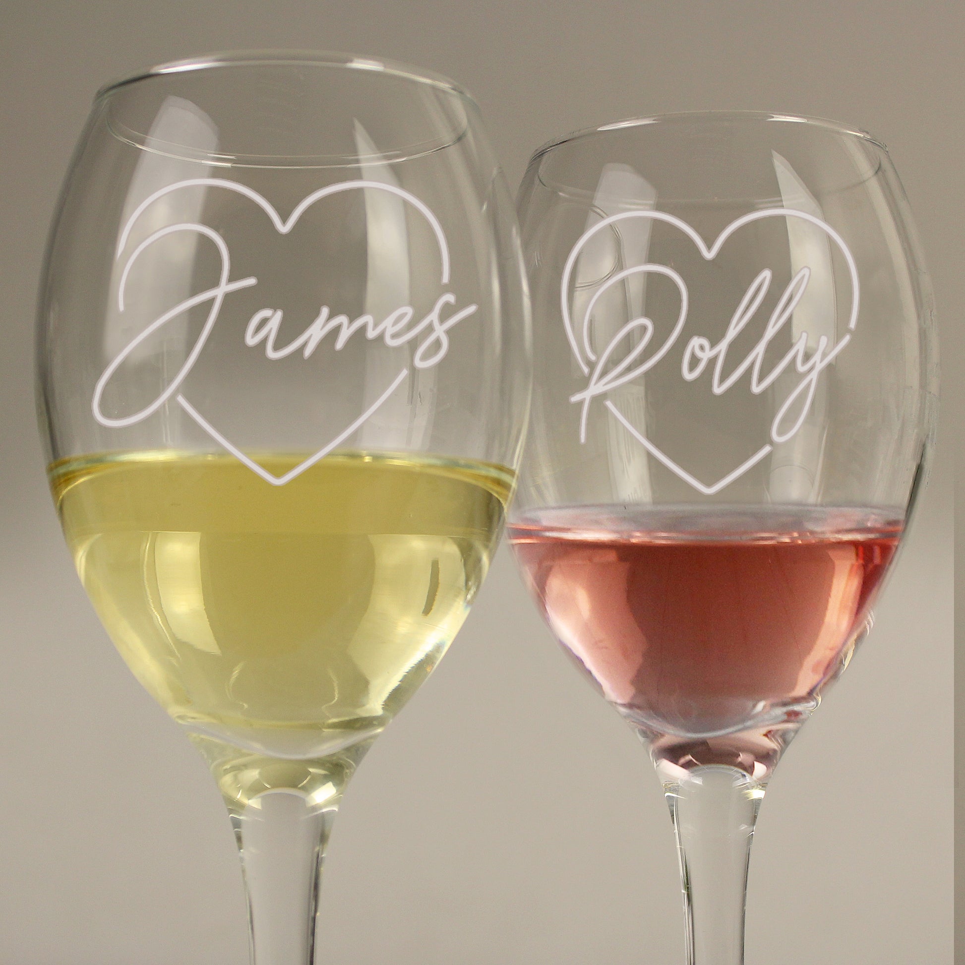 Personalised Heart Name Wine Glass Set With Gift Box