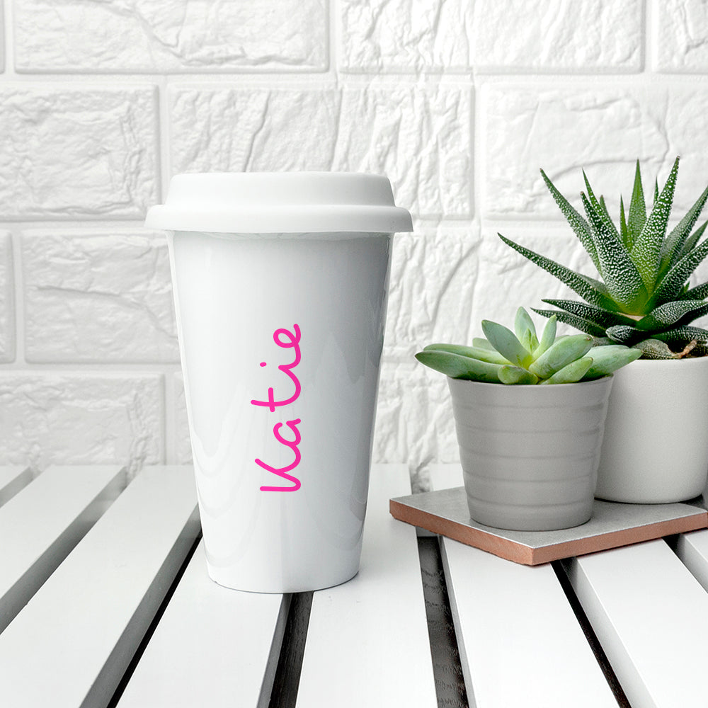 Personalised Island Inspired Ceramic Travel Mug - Pink
