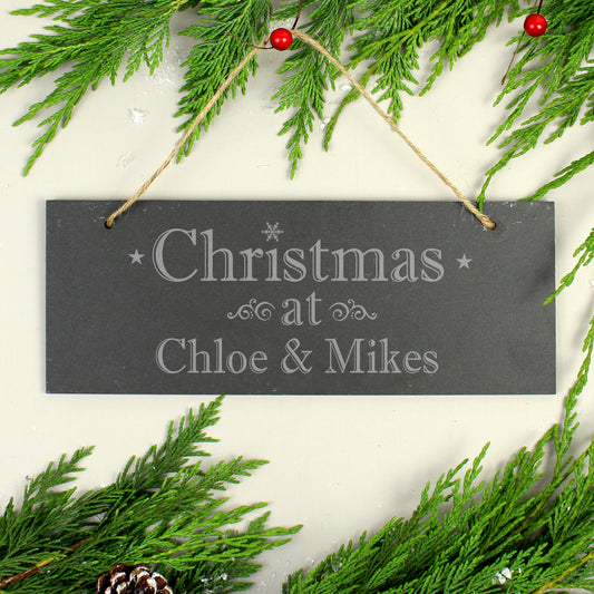 Personalised Christmas At Hanging Slate Plaque Sign