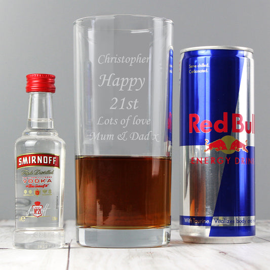 Personalised Vodka, Red Bull and Glass Gift Set