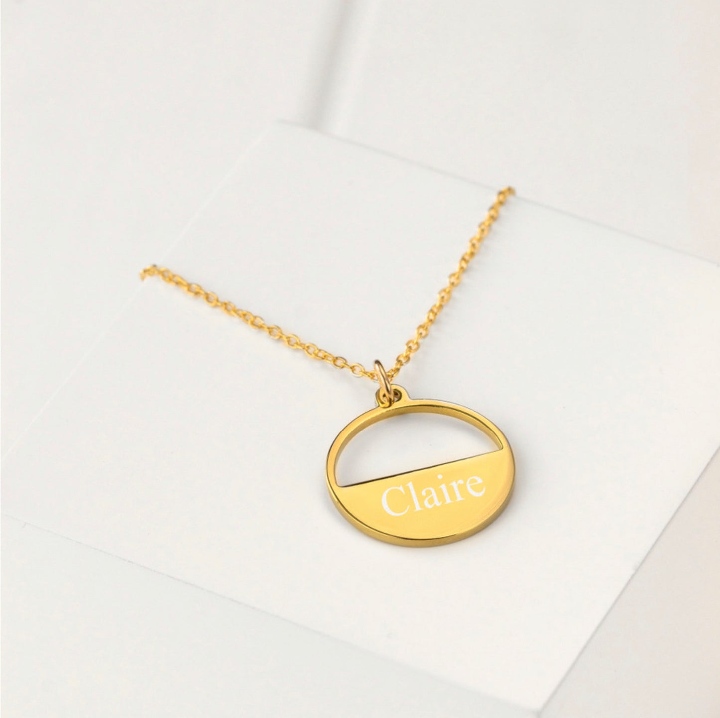 Personalised Modern Half-Moon Gold Pendant Necklace