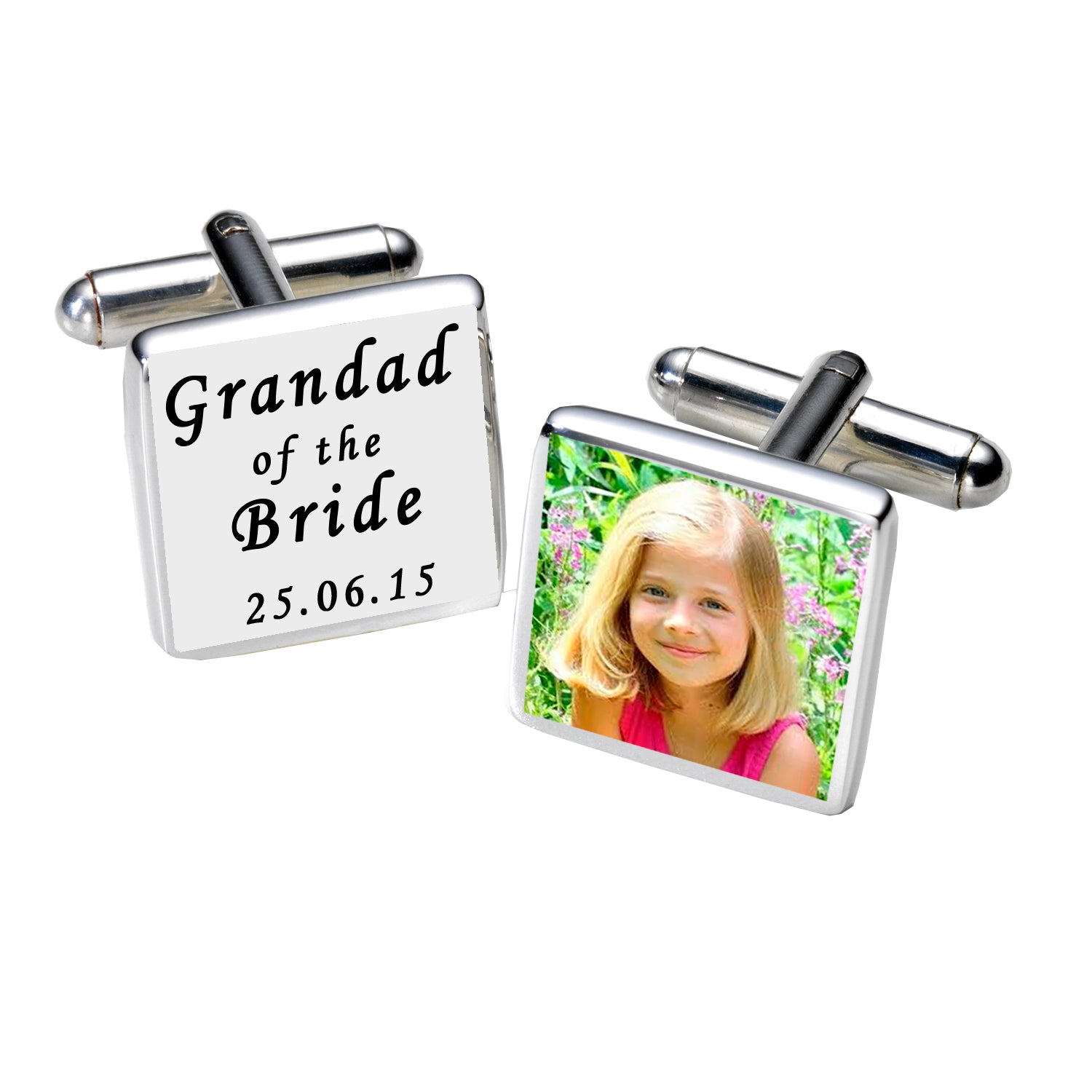 Personalised Grandad of the Bride Photo Cufflinks - White