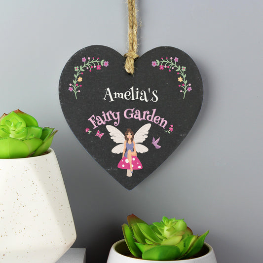 Personalised Fairy Garden Slate Heart Sign