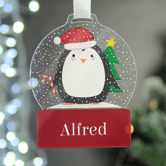 Personalised Penguin Acrylic Snow Globe Christmas Decoration