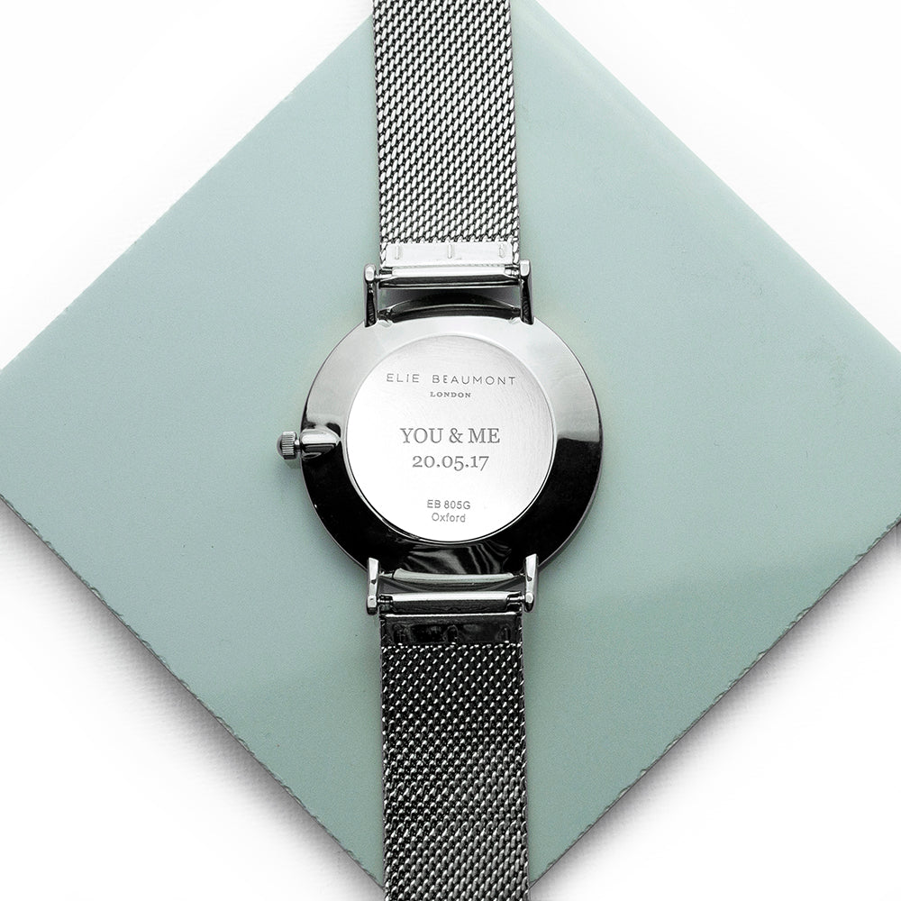 Personalised Elie Beaumont Ladies Metallic Mesh Strapped Watch With White Dial