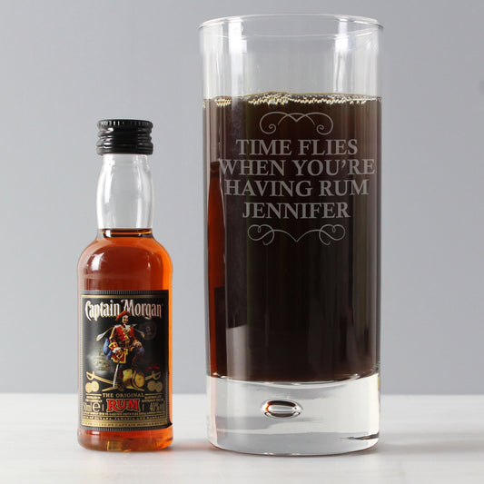 Personalised Any Message Hi Ball Glass & Rum Miniature Set