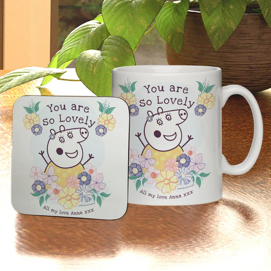 Personalised Peppa Pig Mummy Pig Floral Mug & Coaster