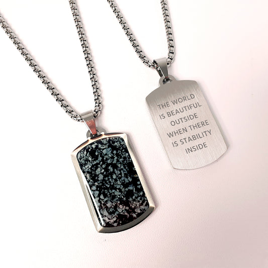 Personalised Men's Snowflake Obsidian Dog Tag Necklace | Gifts For Him