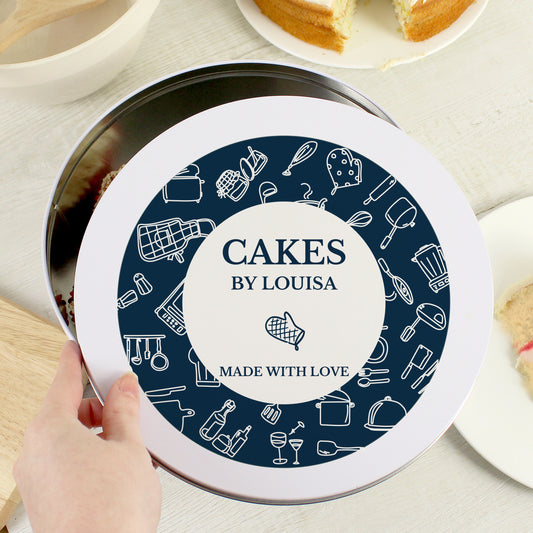 Personalised Navy Kitchen Design Cake Storage Tin