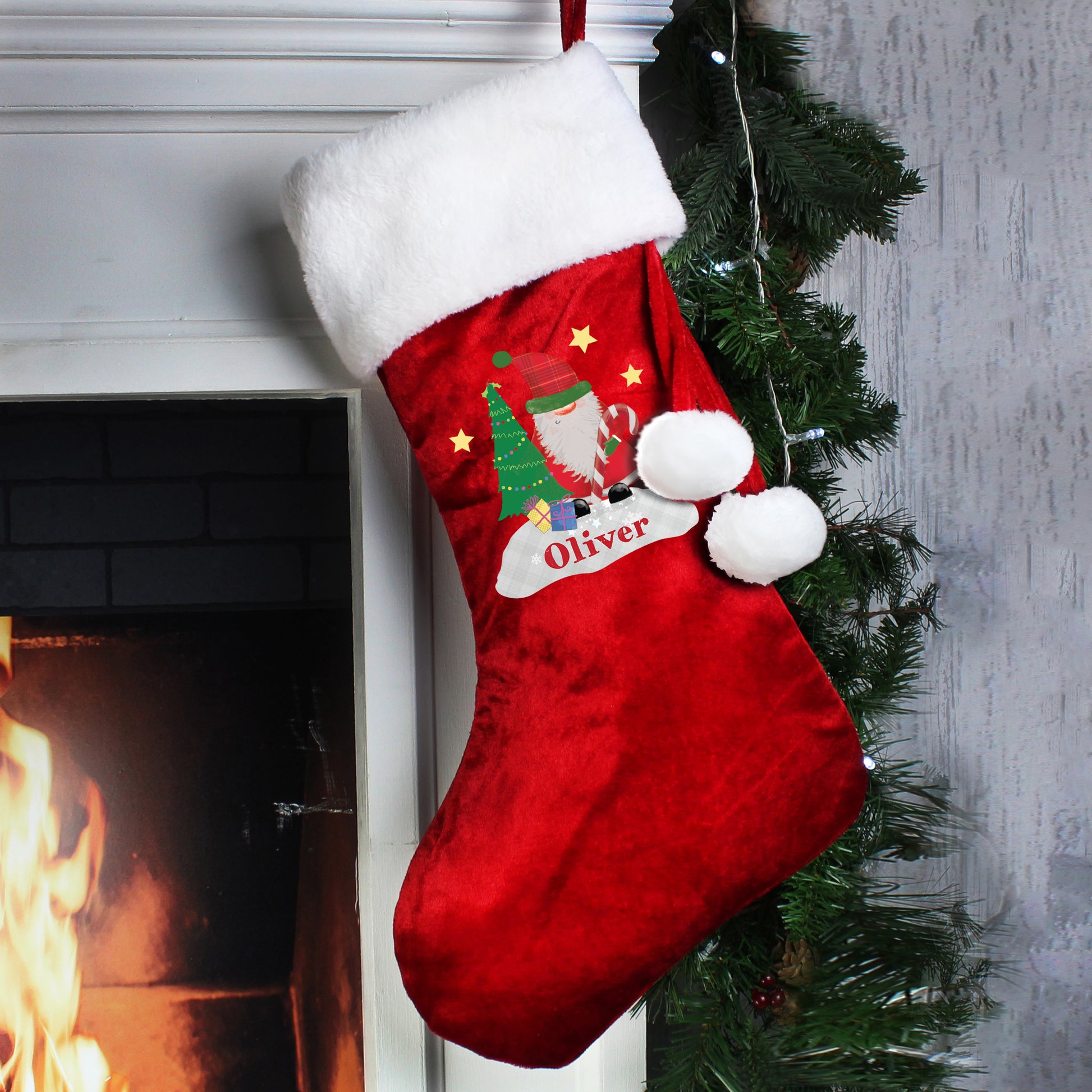 Personalised Tartan Santa Luxury Red Christmas Stocking