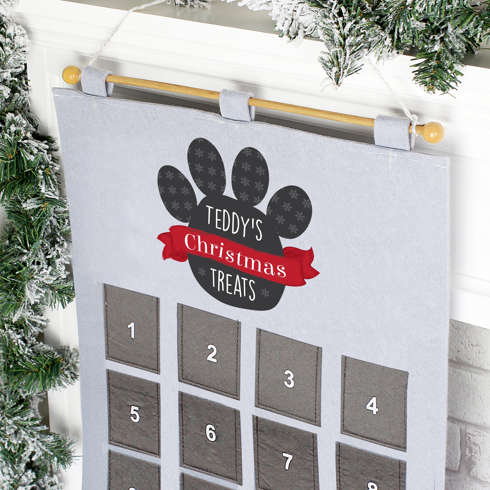 Personalised Christmas Pet Silver Grey Pockets Advent Calendar
