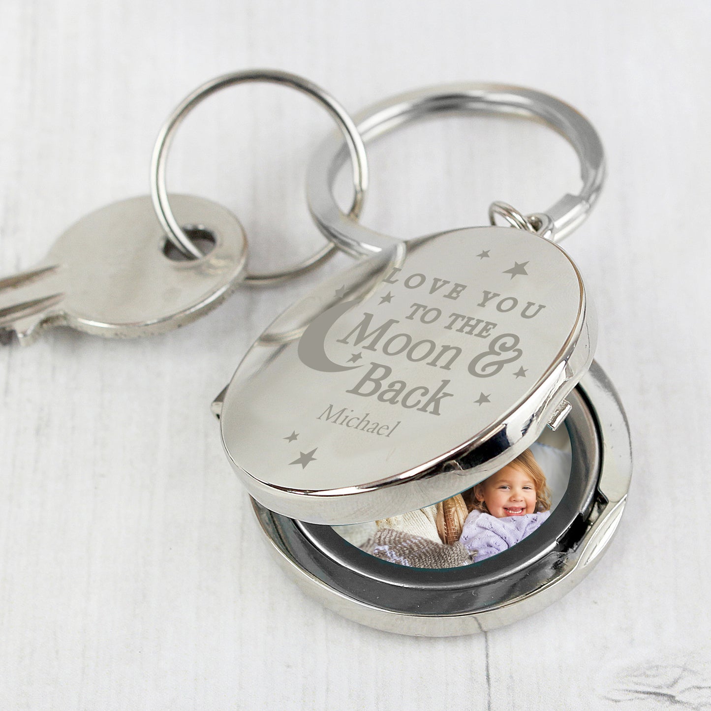 Personalised Love You To The Moon and Back Photo Locket Keyring