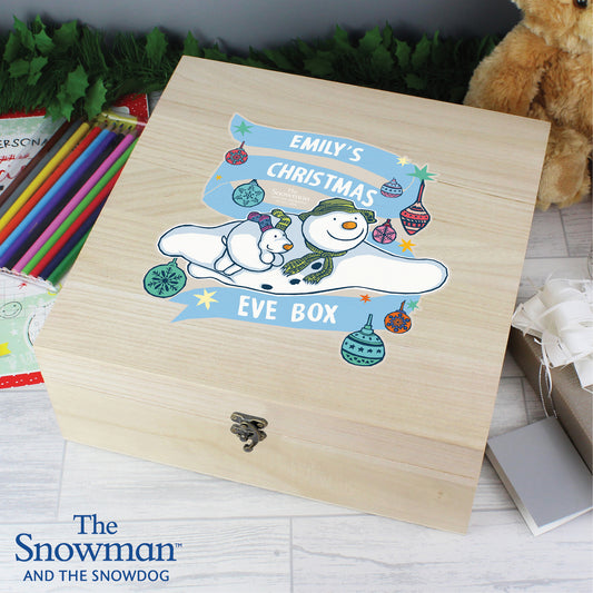 Personalised The Snowman & the Snowdog Large Wooden Christmas Eve Box