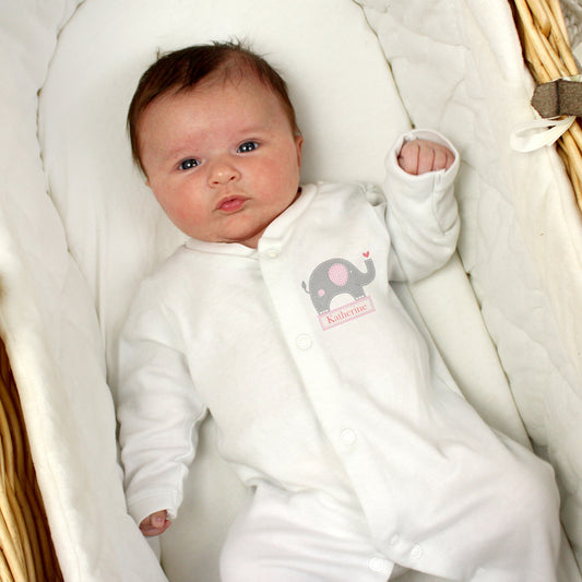 Personalised Pink Elephant 0-3 Months Baby Grow