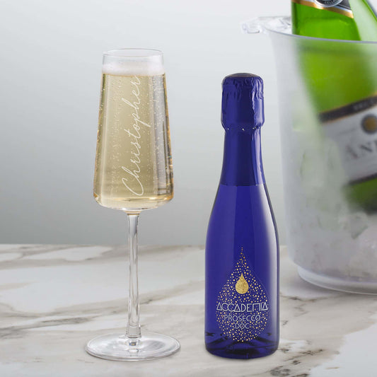 Personalised 20cl Blue Academia Prosecco & Flute Glass Set