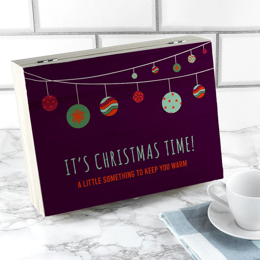Personalised Baubles Christmas Wooden Tea Box