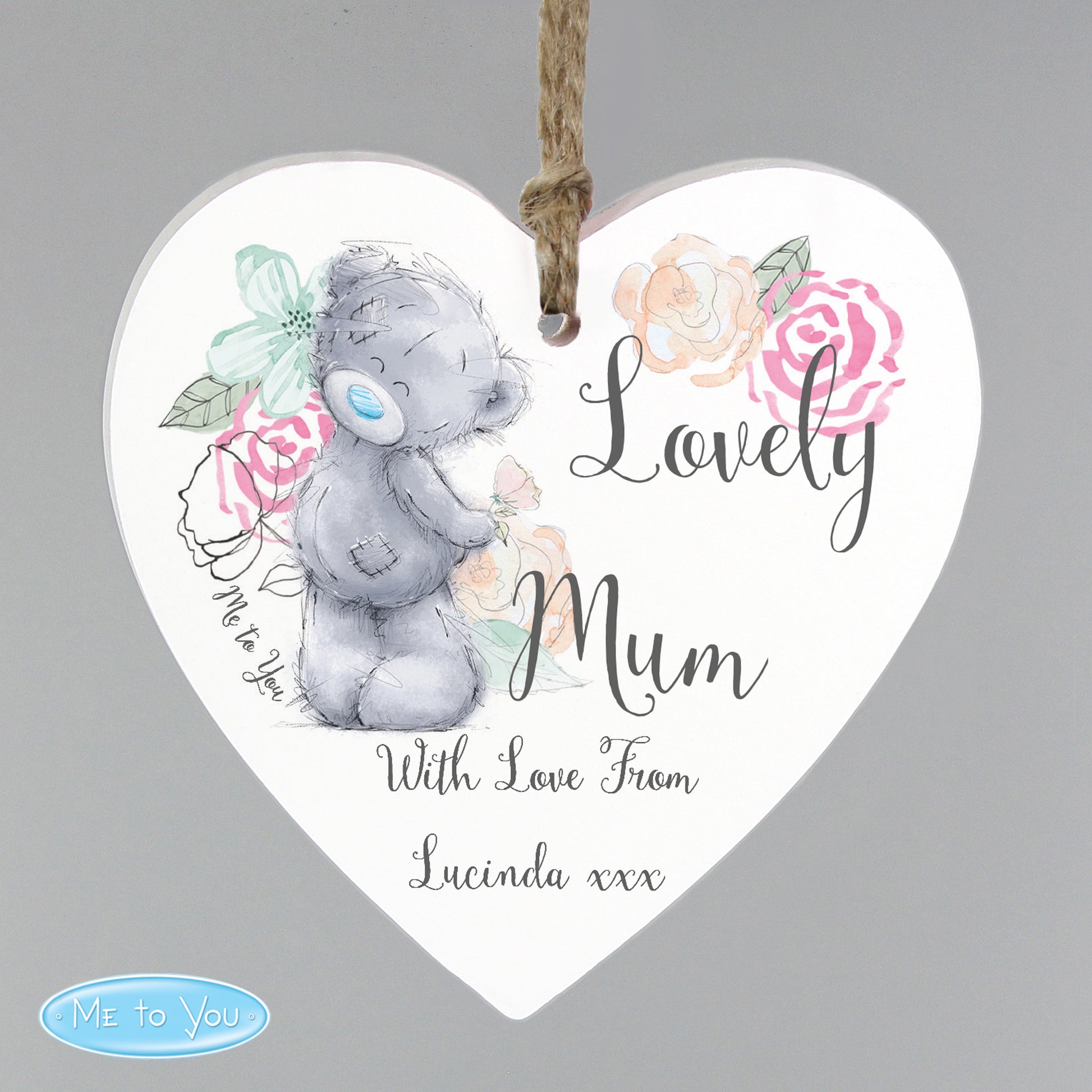 Personalised Me to You Floral Wooden Heart Decoration