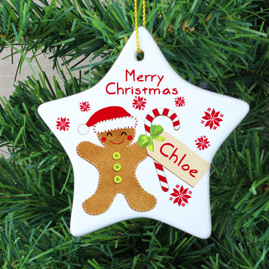 Personalised Gingerbread Man Ceramic Star Christmas Decoration