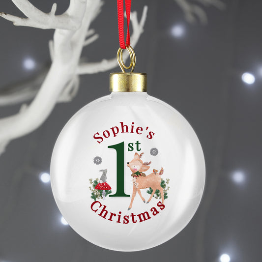 Personalised Baby’s 1st Christmas Festive Fawn Bauble