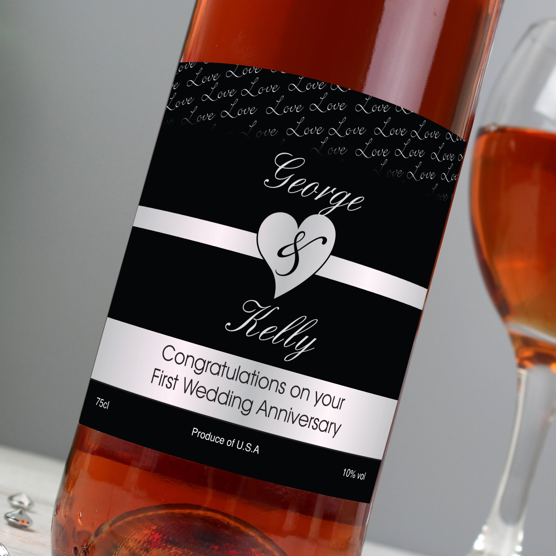 Personalised Couples Heart Rose Wine Bottle
