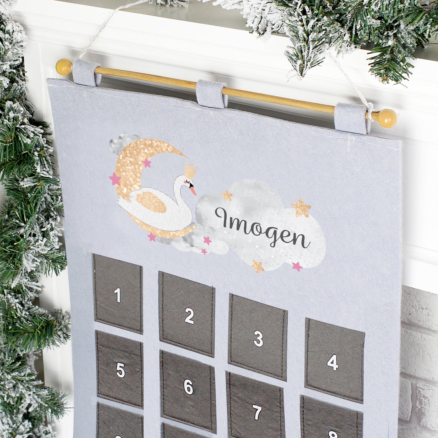 Personalised Christmas Swan Lake Silver Grey Pockets Advent Calendar