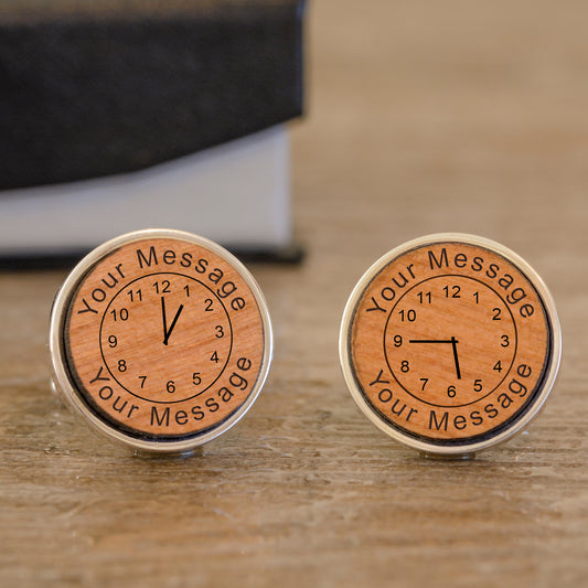 Personalised Any Message & Time Wooden Cufflinks
