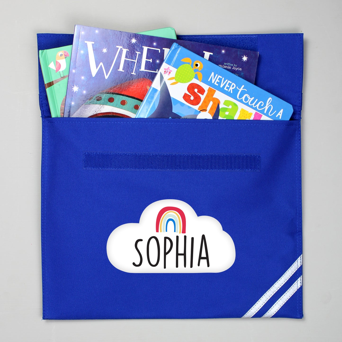 Personalised Rainbow Blue School Book Bag