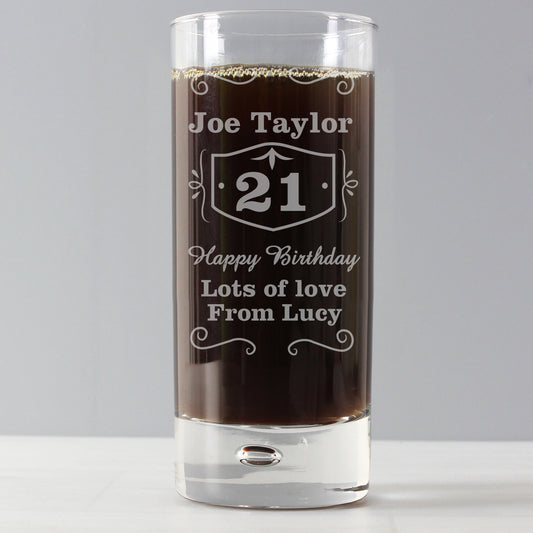 Personalised Birthday Whisky Hi Ball Bubble Glass