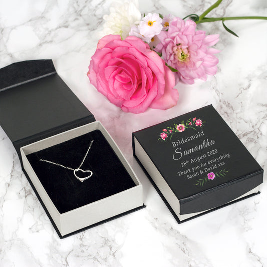 Bridal Party Heart Necklace With Personalised Gift Box