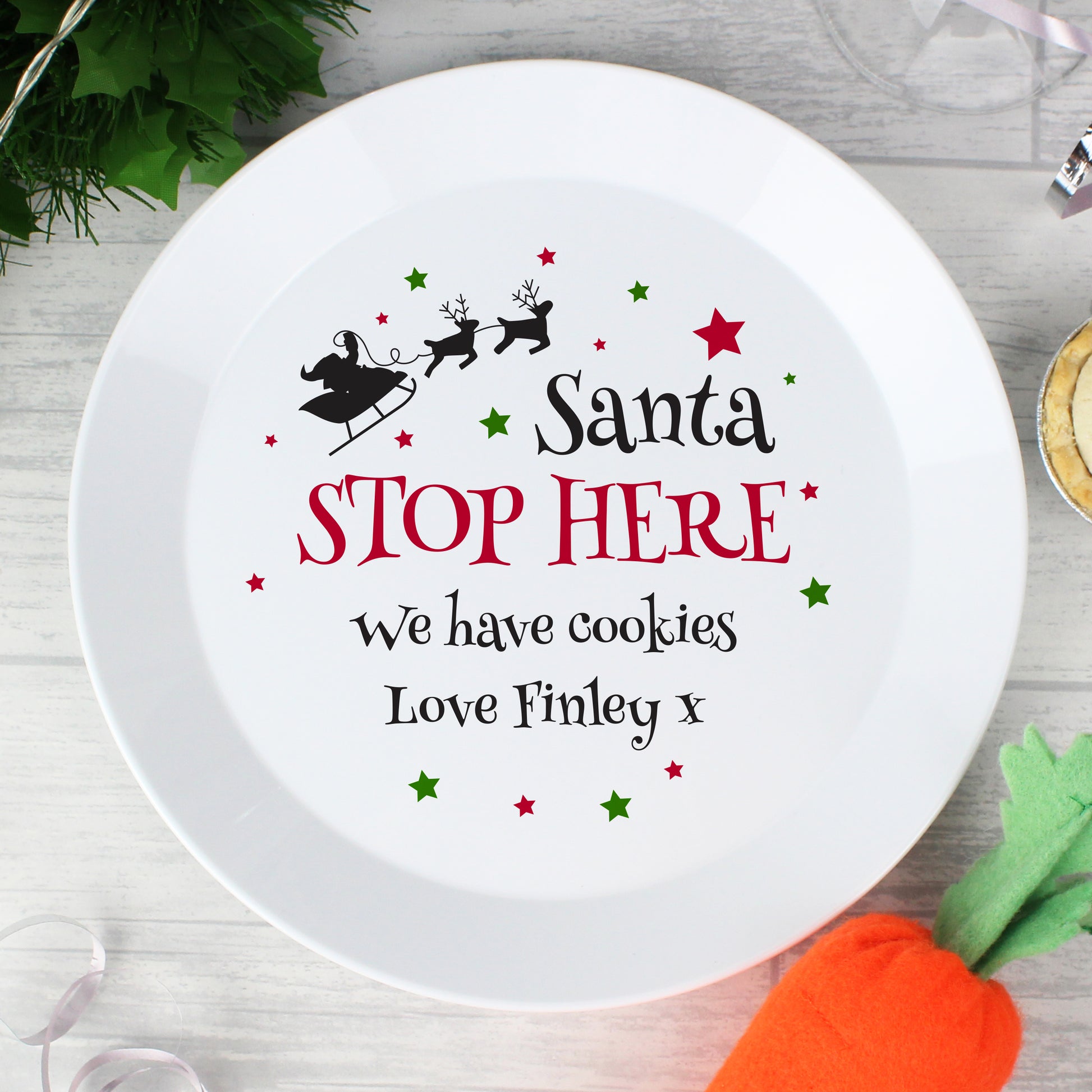 Personalised Santa Stop Here Christmas Eve Plastic Plate