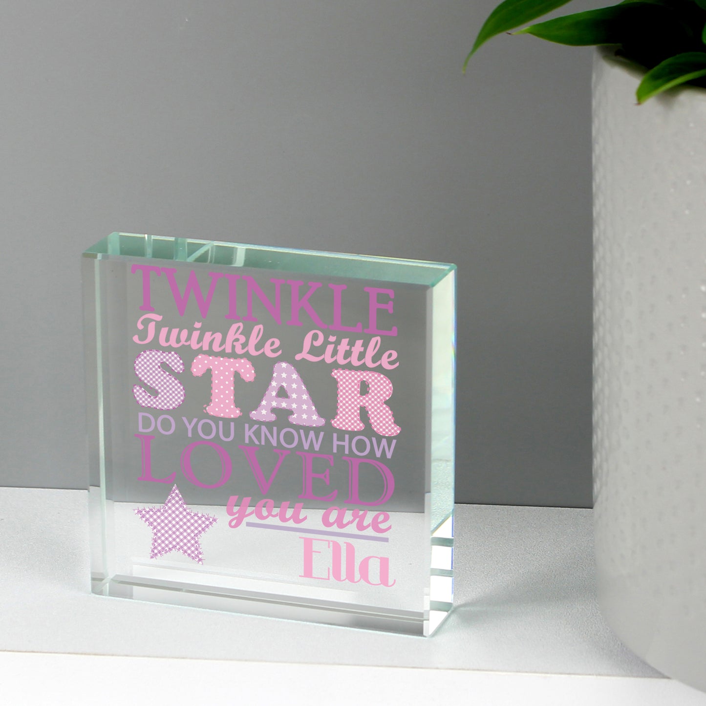 Personalised Twinkle Twinkle Little Star Pink Large Crystal Token