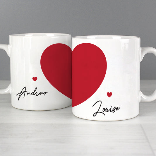 Personalised Set Of 2 Mugs - Heart Halves