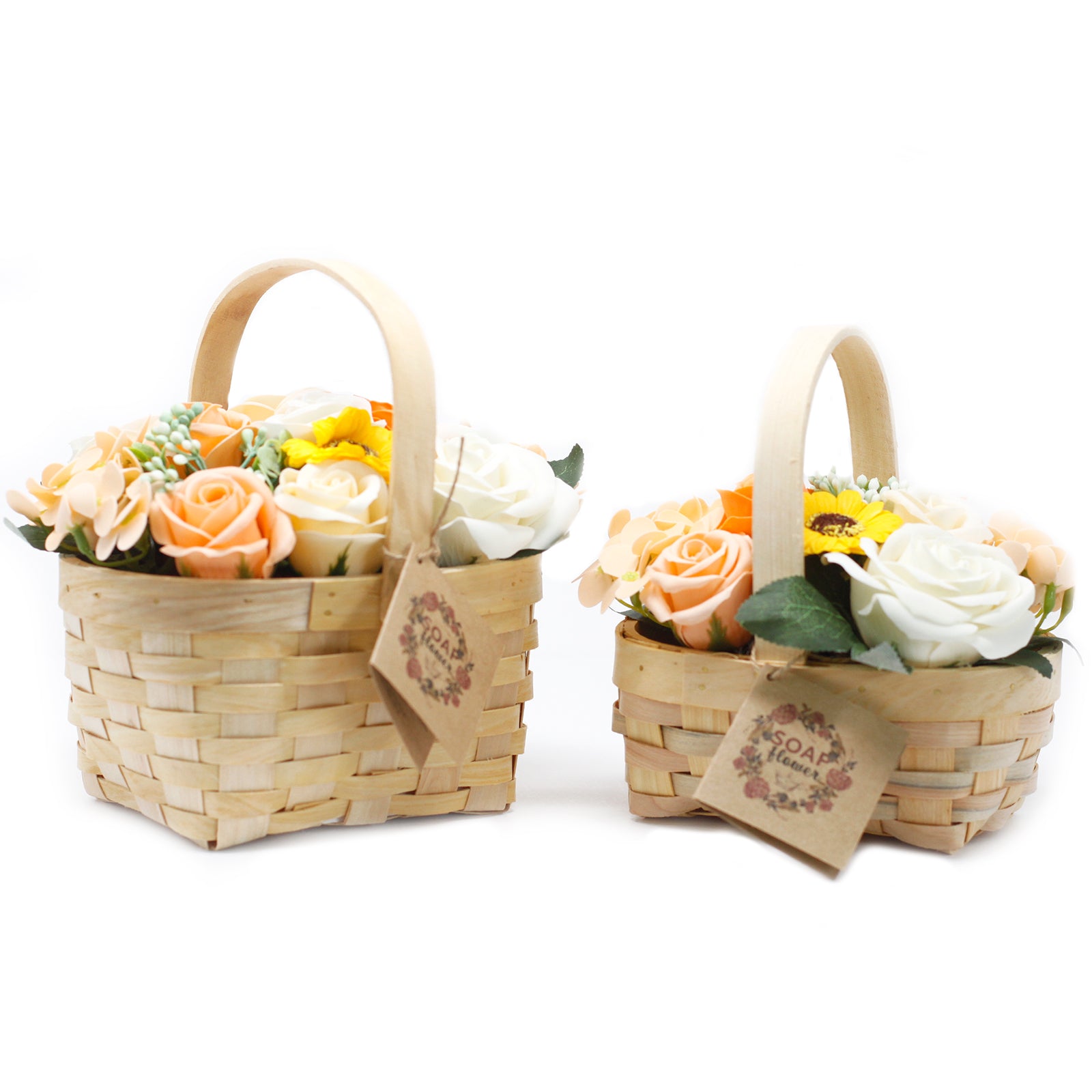 Medium Orange Soap Flowers Bouquet in Wicker Basket