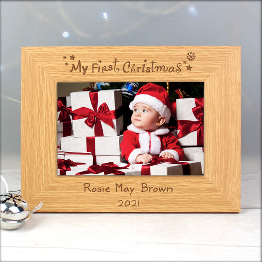 Personalised My First Christmas Oak Finish 6x4 Photo Frame 