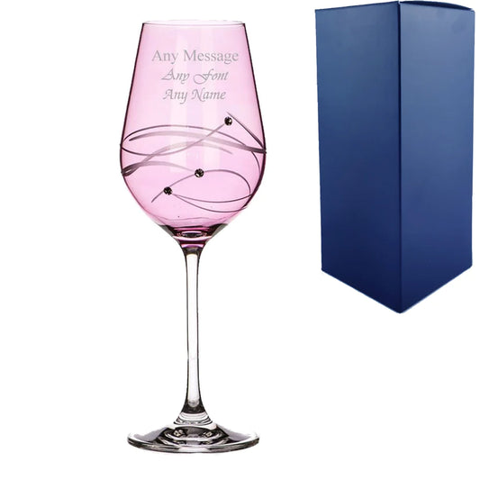 Engraved Pink Diamante Wine Glass With Gift Box