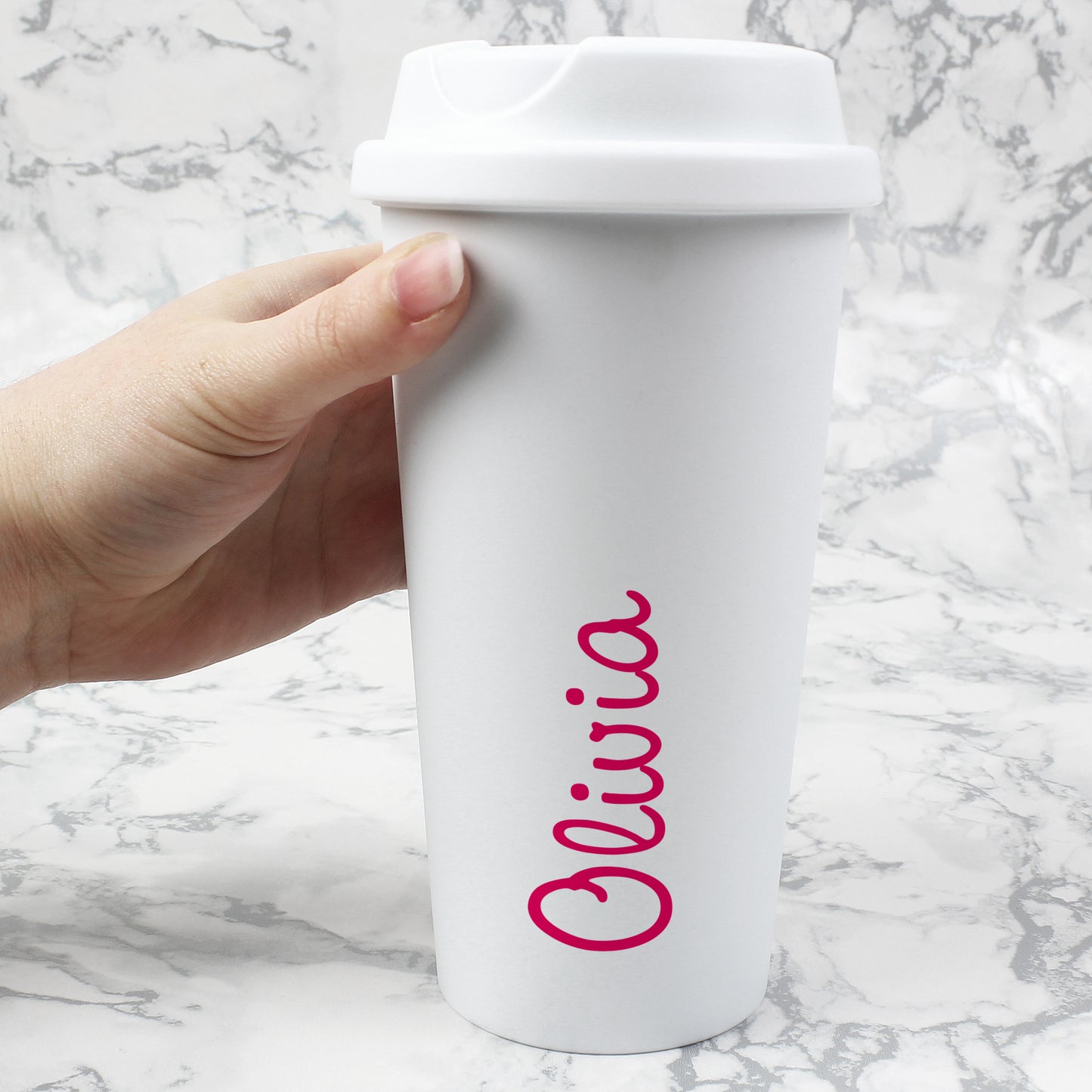Personalised Pink Name Insulated Reusable Eco Travel Cup