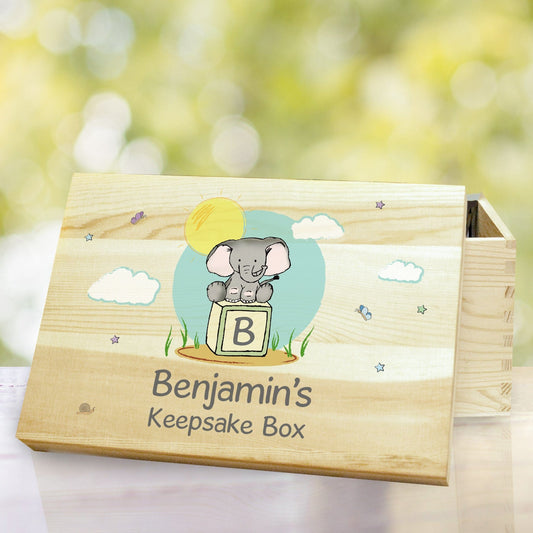 Personalised Elephant Safari Wooden Memory Box - PCS Cufflinks & Gifts
